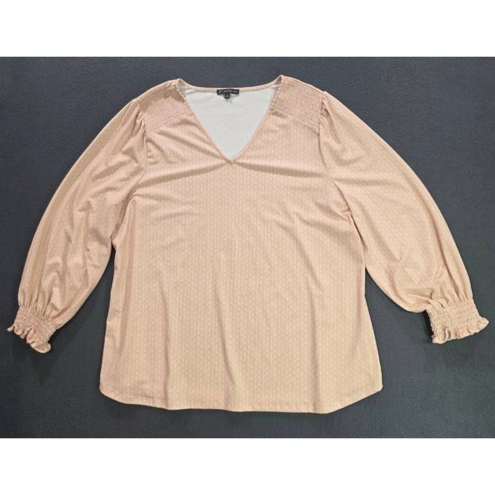 Adrianna Papell boho Blush Pink Floral Smocked V-Neck Blouse Size 1X A008661